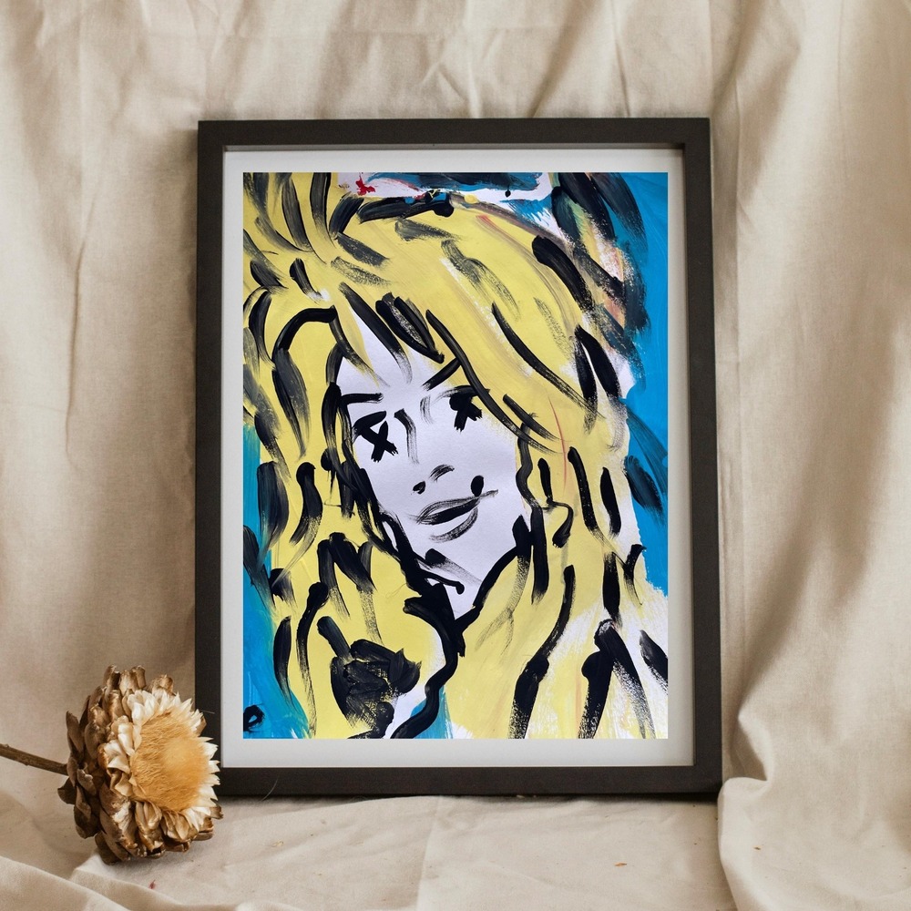 OMAN Dolly Parton Abstract Pop Art Portrait Painting 8.5x11 Paper Kaws Style